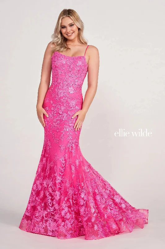 Sequined wedding guest dresses for an evening weddingEllie Wilde EW34009 Beaded Mermaid Long Formal Prom Gown