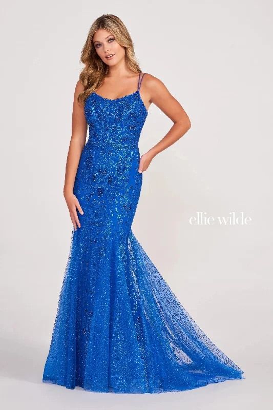 Wedding guest dresses with tiered skirts for a feminine lookEllie Wilde EW34045 Beaded Mermaid Evening Long Prom Gown