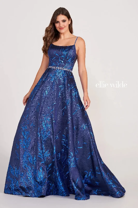 Metallic wedding guest dresses for a glamorous weddingEllie Wilde EW34106 Pocket Ballgown Long Prom Dress