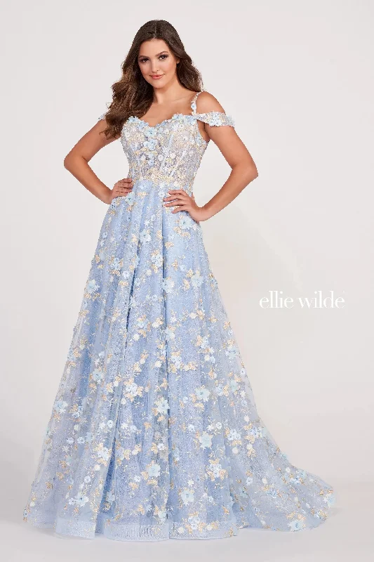 Strapless wedding guest dresses with rhinestone - studded bodicesEllie Wilde EW34122 Evening Formal Long Prom Dress