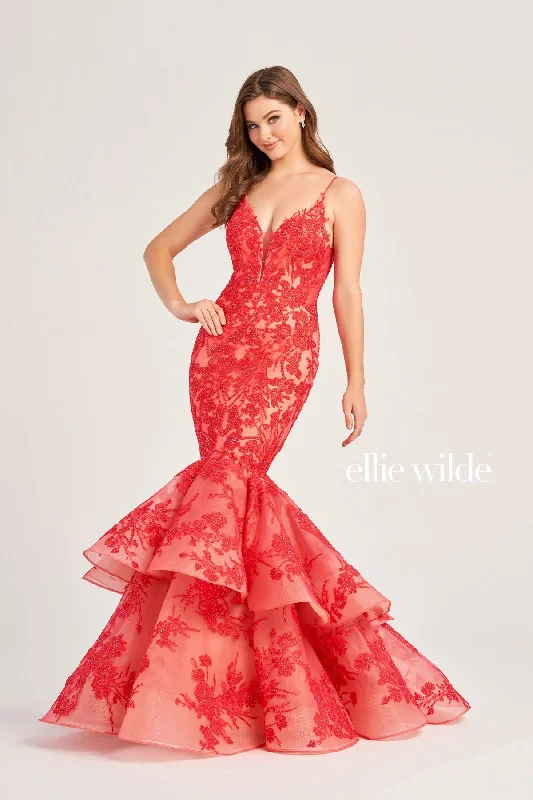 Wedding guest dresses with tassel - adorned belts and A - line skirtsEllie Wilde EW35038 Long Mermaid Beaded Formal Prom Dress