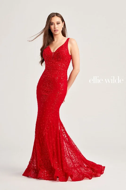 Animal - print wedding guest dresses in subtle colors for a bold statementEllie Wilde EW35072 Long Fitted Evening Prom Gown