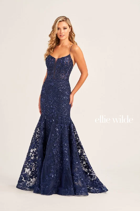 Wedding guest dresses with tassel - adorned belts and A - line skirtsEllie Wilde EW35203 Long Mermaid Formal Evening Prom Dress