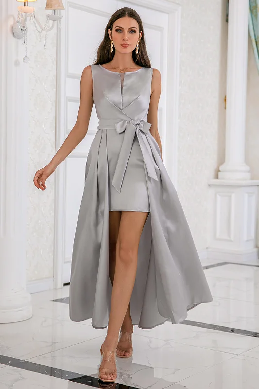 Cocktail dresses with a velvet - trimmed collar and a short skirtGrey High-low Bodycon Party Dress