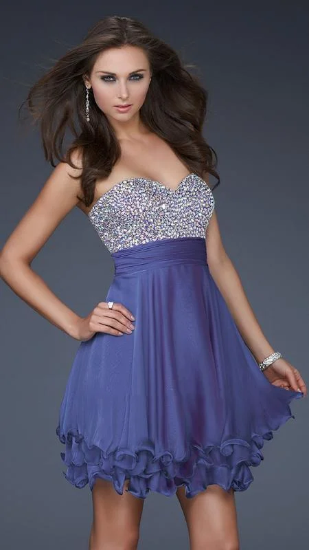 Cocktail dresses with a one - piece design and a statement bowLa Femme - 16541 Bejeweled Sweetheart Chiffon A-line Dress