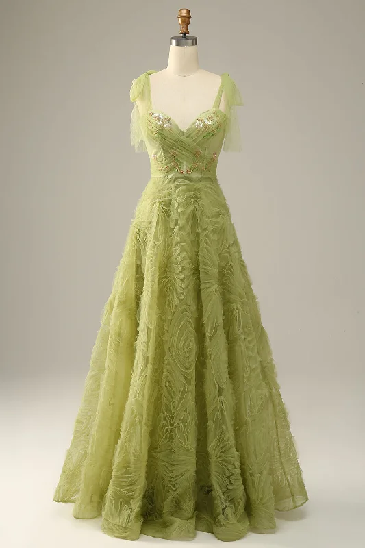 Sheer cocktail dresses with a lining and a short hemLight Green A-Line Prom Dress With Embroidery