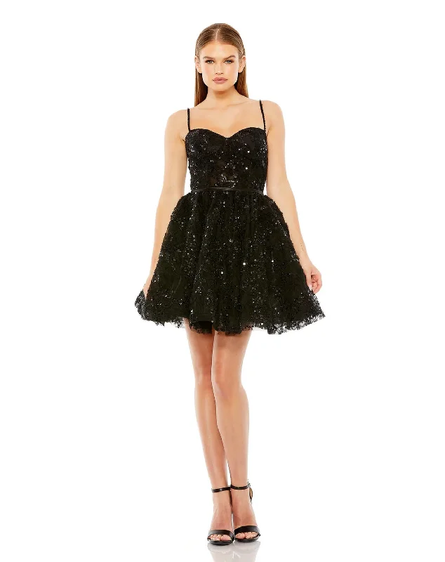 Ruffled cocktail dresses with a knee - length hem for a feminine appealMac Duggal 20641 Beaded Strap Bustier Sequin Short Dress