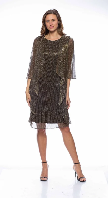 Velvet cocktail dresses with long sleeves for winter galasMarina  Short Metallic Cascade Sleeve Dress