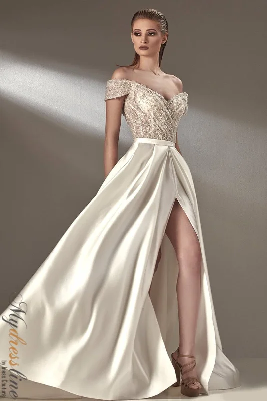 Prom dresses with tiered ruffled sleeves and satin skirts for a feminine and voluminous lookMNM Couture K3899