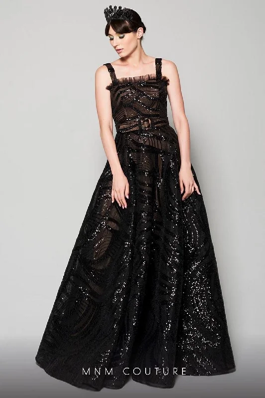 Prom dresses with gathered skirts and crystal - encrusted belts for a luxurious promMNM Couture N0369