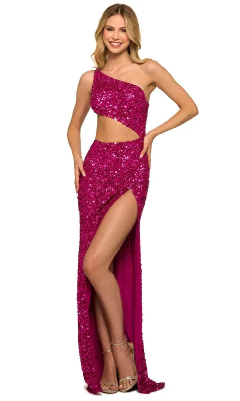 Prom dresses with one - shoulder ruffled straps and geometric patterns for a contemporary and eye - catching formal eventSherri Hill 55456 - Cutout Sequined Dress