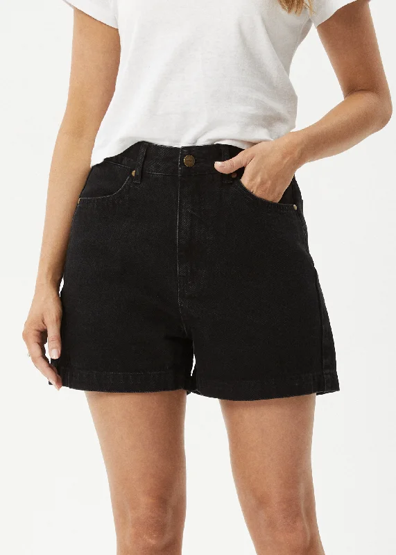 Linen Women Shorts for Breathable Comfort in Hot WeatherAFENDS Womens Seventy Threes - Denim Shorts - Washed Black