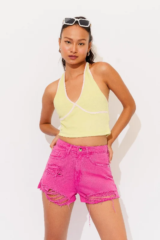 Twill Women Shorts with a Smooth Texture and DurabilityPink Distressed Hot Shorts