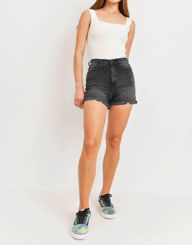 Stretchable Women Shorts for Maximum MobilityFray Hem Shorts In Black