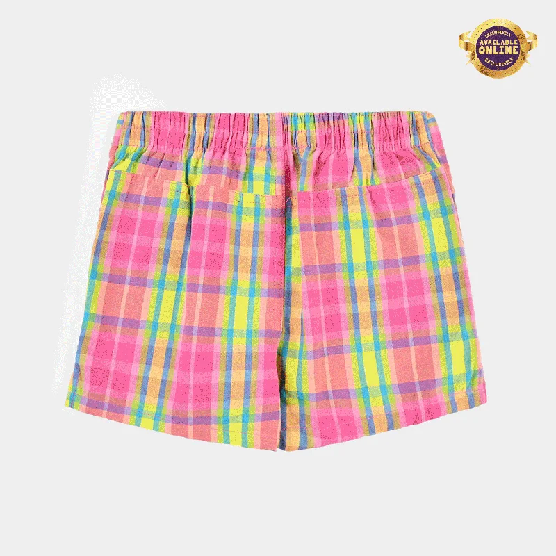 Stretchable Women Shorts for Maximum MobilityInfant Girls Poly Cotton Short Big check-Multi