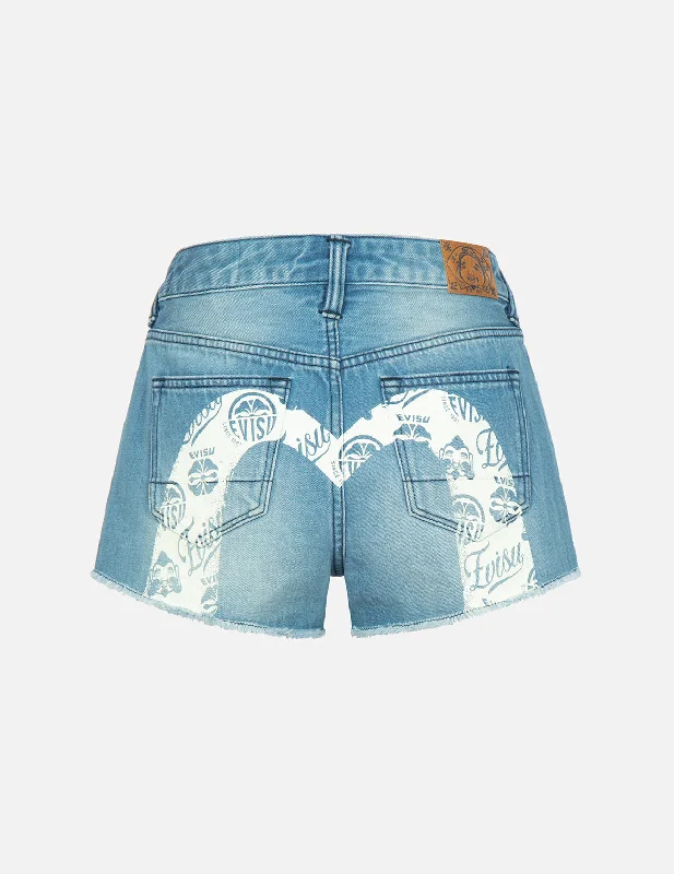 Denim Women Shorts with Distressed Details for a Casual VibeKamon and Godhead-pattern Daicock Print Denim Shorts