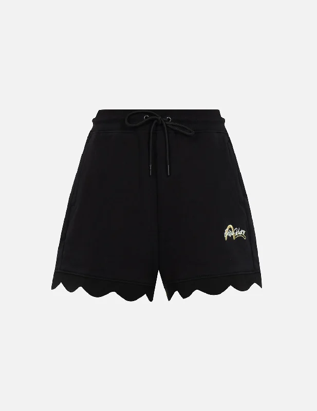 Leather Look Women Shorts for an Edgy and Chic StyleLogo and Seagull Embroidered Scallop Hem Sweatshorts