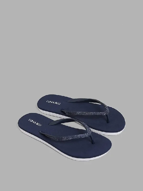 Cuffed Women Shorts for a Laid - Back and Trendy LookLUNA BLU Navy Embellished Flip Flop