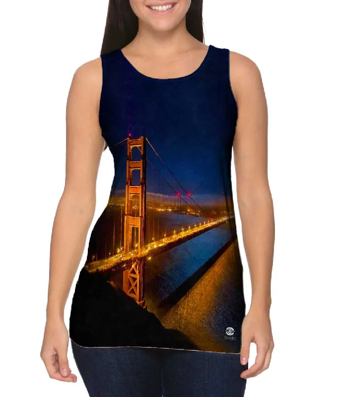 Square Neck Women's Organic Cotton Tank Tops in Earth TonesNight Golden Gate Bridge San Francisco