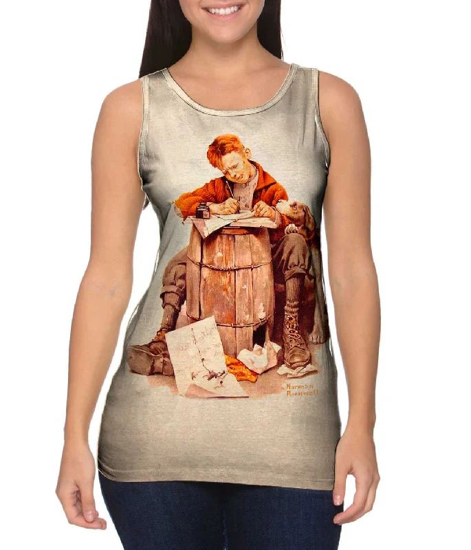 Crew Neck Women's Sustainable Tank Tops Made from Recycled MaterialsNorman Rockwell - "Little Boy  Writing a Letter" (1920)