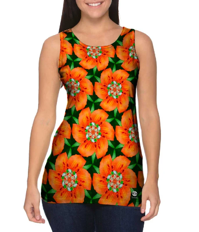 Plunge Neck Women's Seamless Tank Tops for a Smooth FitOrange Sao Paulo Pattern