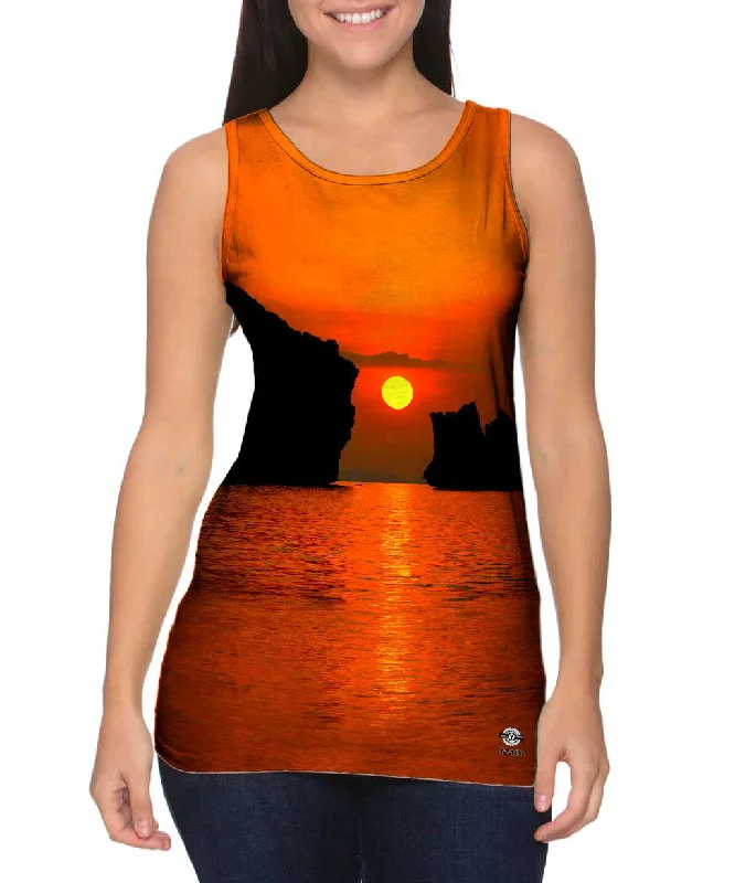 Mock Neck Women's Performance Tank Tops for CyclingOrange Sunset Dreams