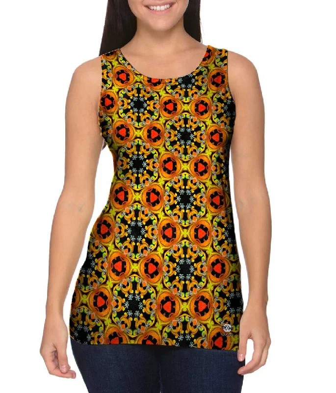 High - Neck Women's Silk Blend Tank Tops for a Luxurious FeelOrange Sunset Pattern