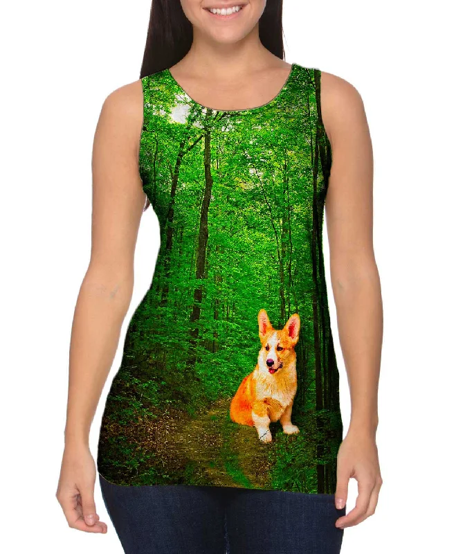 Plus Size Women's Glitter - Trimmed Tank Tops for Party NightsOrange White Yorkie Forest