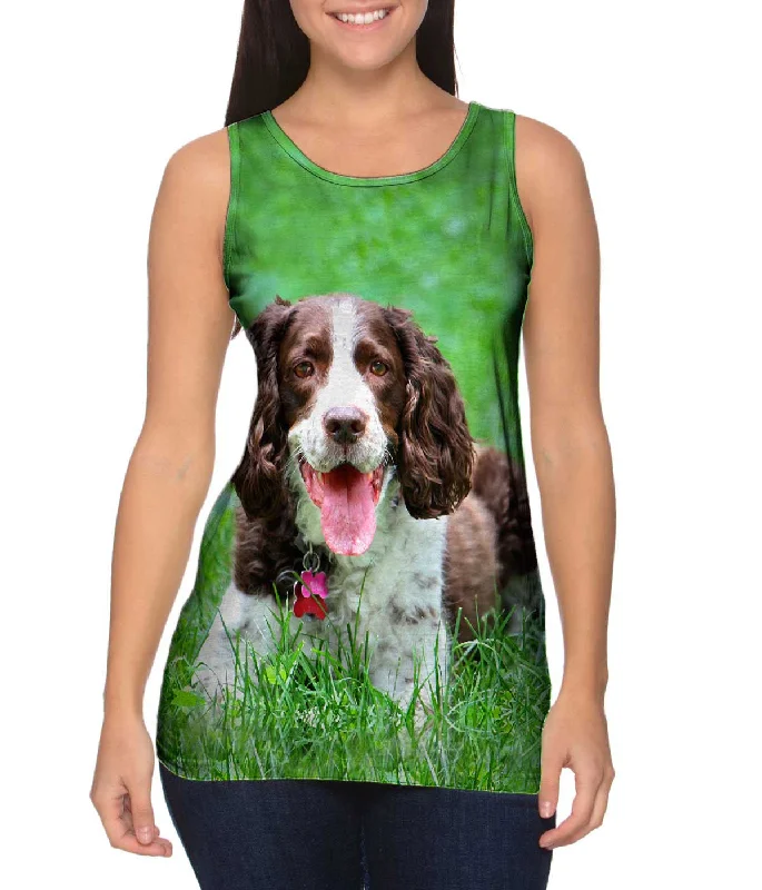 Plus Size Women's Criss - Cross Back Tank Tops in Neon ColorsOutgoing Cocker Spaniel In Garden