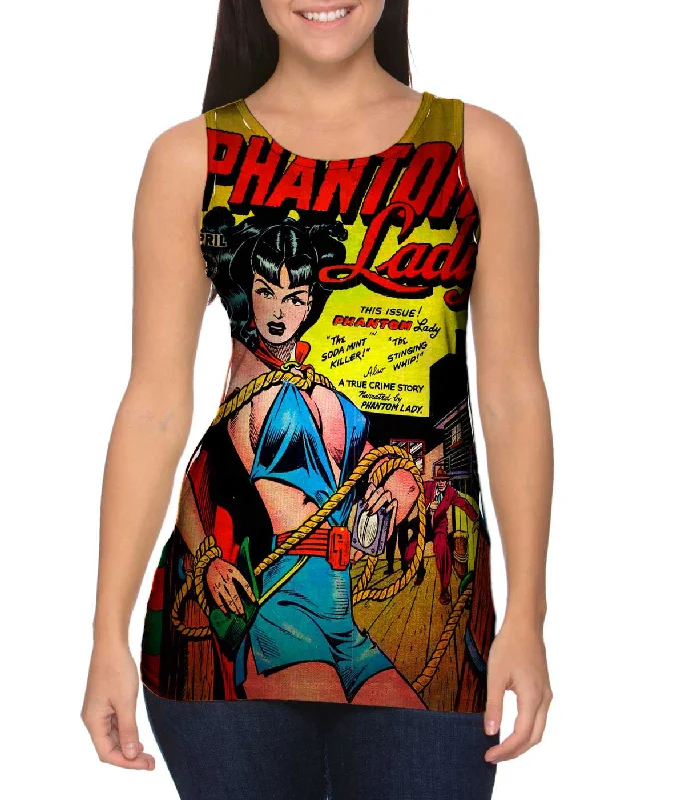 Scoop Neck Women's Linen Blend Tank Tops for SummerPhantom Lady Comic Retro