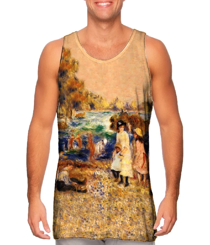 Plus Size Women's Ruffled Hem Tank Tops with Floral PrintsPierre Auguste Renoir - "Beach Scene" (1883)