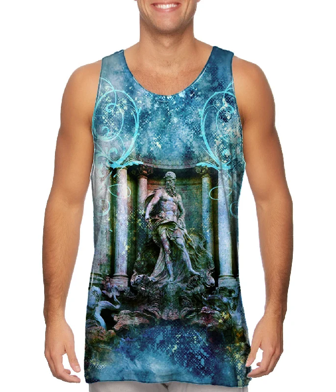 Scoop Neck Women's Linen Blend Tank Tops for SummerPietro Bacci - "Trevi Fountain/ Oceanus"