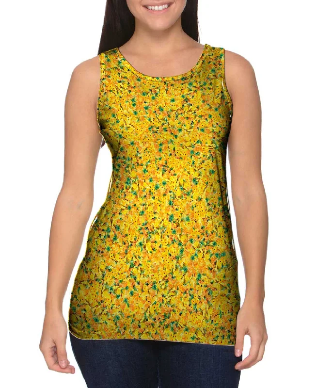 Plus Size Women's Ruffled Hem Tank Tops with Floral PrintsPineapple Fiesta