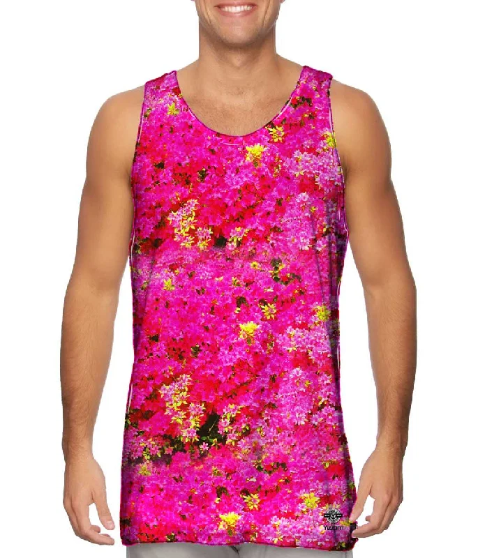 Plus Size Women's Criss - Cross Back Tank Tops in Neon ColorsPink Flower Medley