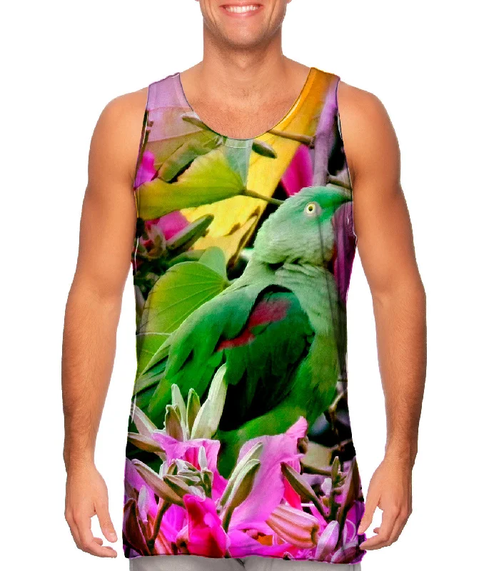 V - Neck Women's Moisture - Wicking Tank Tops for RunningPink Flower Parrot