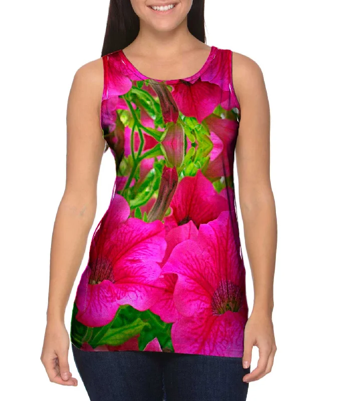 Square Neck Women's Organic Cotton Tank Tops in Earth TonesPink Flowers