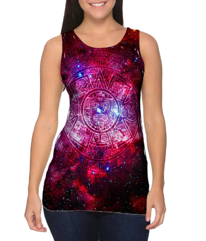 Scoop Neck Women's Linen Blend Tank Tops for SummerPink Galaxy Aztec Cluster