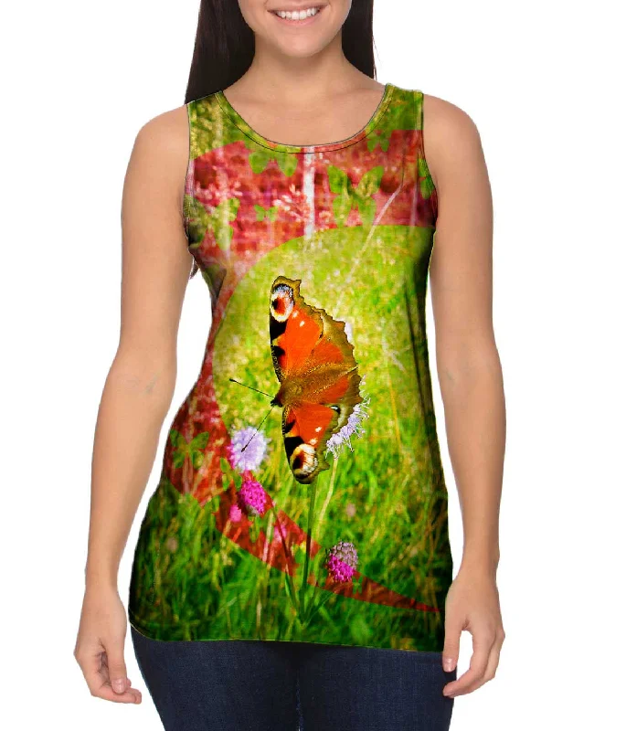 Halter Neck Women's Modal Blend Tank Tops for ComfortPink Grass Butterfly