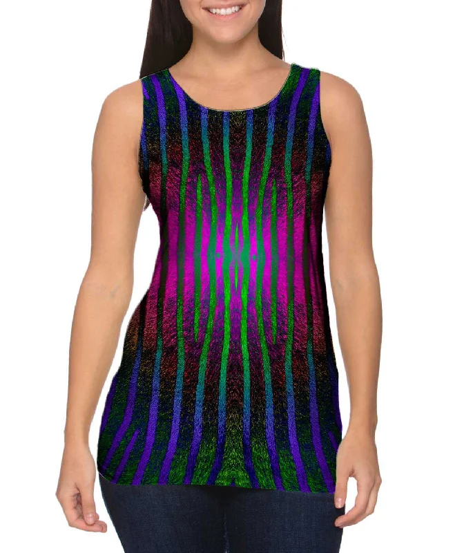 Plus Size Women's Embroidered Tank Tops in Boho StylesPink Purple Green Zebra Stripes