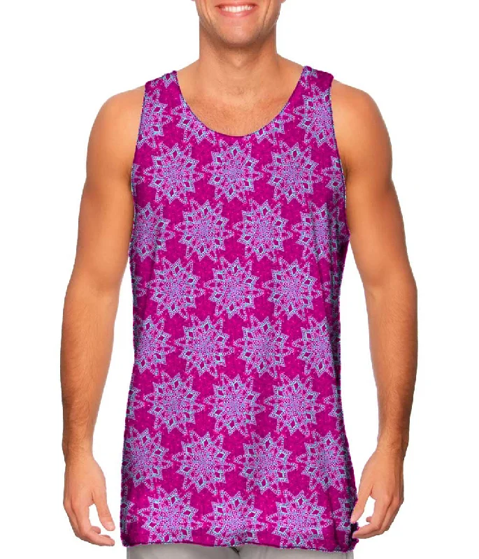 Women's Longline Tank Tops with Abstract PrintsPink Snowflakes