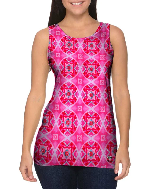 Square Neck Women's Organic Cotton Tank Tops in Earth TonesPink Trippy Roses