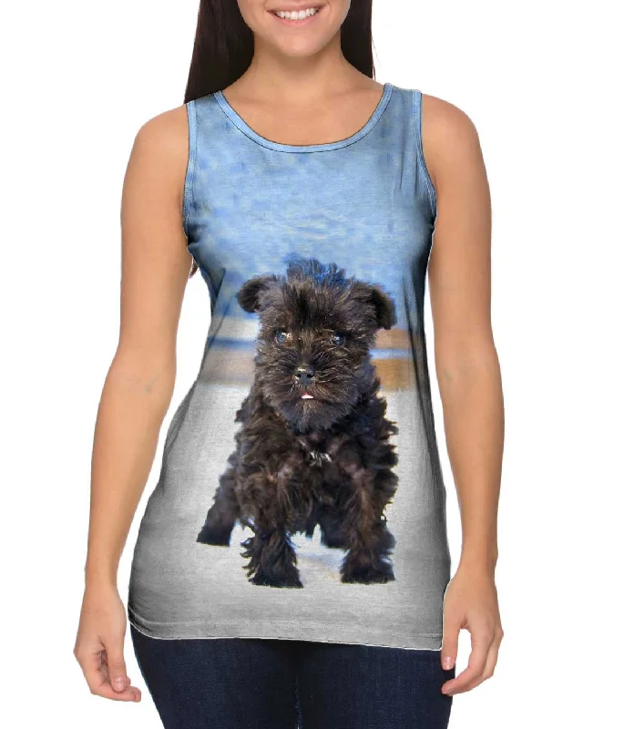 Plus Size Women's Puff - Sleeve Tank Tops in Pastel HuesQuirky Schnauzer Poolside