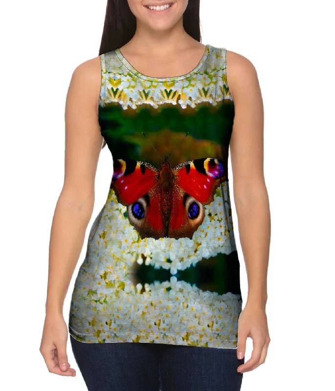 High - Neck Women's Silk Blend Tank Tops for a Luxurious FeelReddish Butterfly