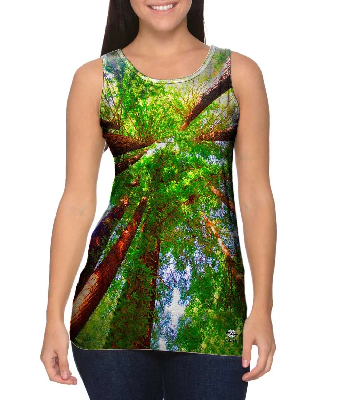 Crew Neck Women's Sustainable Tank Tops Made from Recycled MaterialsRedwoods Sunlight Coming From Above