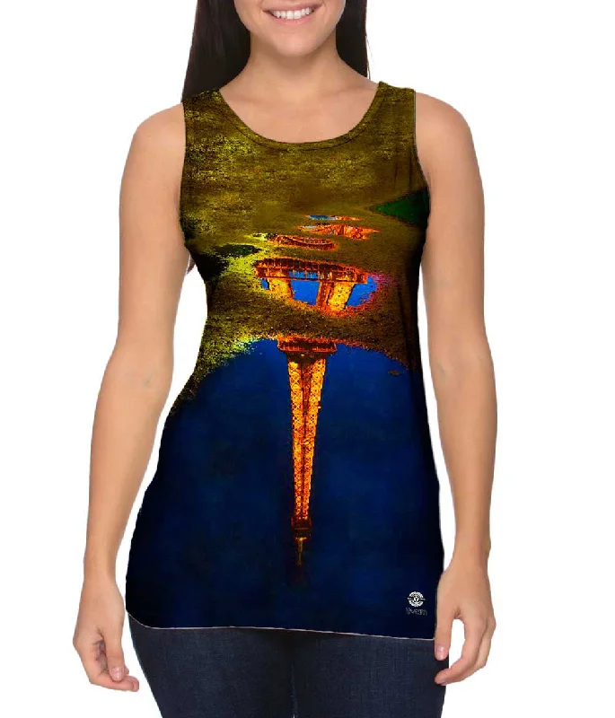 Square Neck Women's Organic Cotton Tank Tops in Earth TonesReflection Of The Eiffel Tower In A Water Puddle