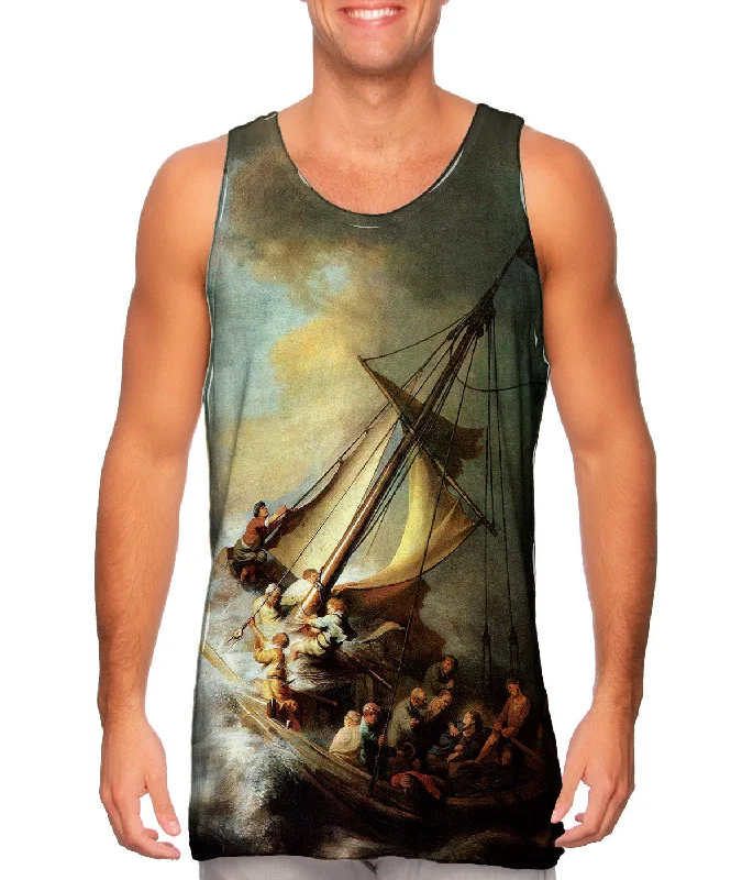 Crew Neck Women's Sustainable Tank Tops Made from Recycled MaterialsRembrandt Harmenszoon Van Rijn - "Christ On The Storm On The Sea Of Galilee" (1632)