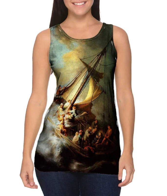 Women's Cropped Tank Tops with Vintage Band LogosRembrandt Harmenszoon Van Rijn - "Christ On The Storm On The Sea Of Galilee" (1632)