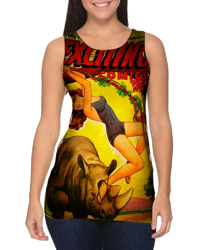 Women's Longline Tank Tops with Abstract PrintsRhino Attack Comic Retro