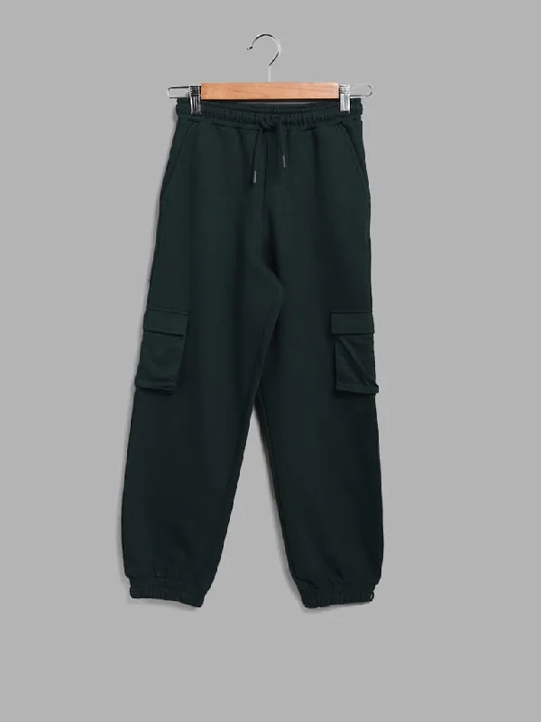 Cuffed Women Shorts for a Laid - Back and Trendy LookY&F Kids Dark Green Solid Cargo Joggers