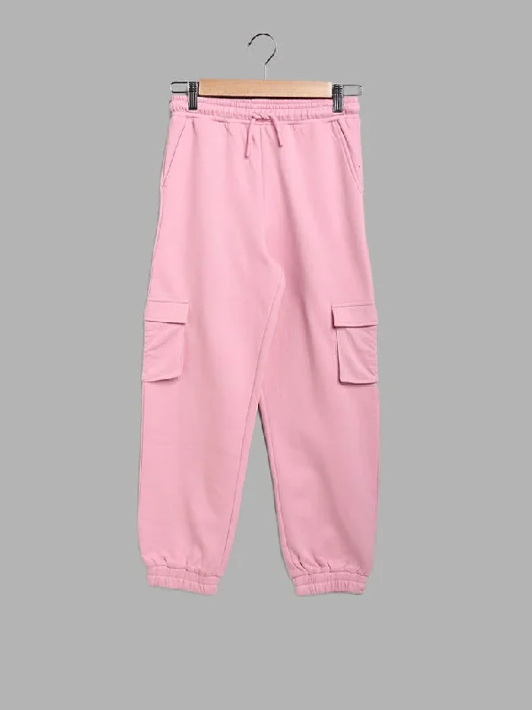 Elastic Waist Women Shorts for Easy Wear and ComfortY&F Kids Light Pink Solid Cargo Joggers